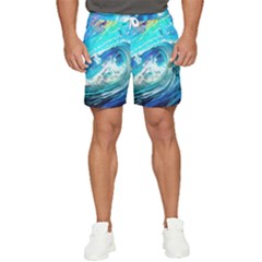 Tsunami Waves Ocean Sea Nautical Nature Water Painting Men s Runner Shorts by Cowasu