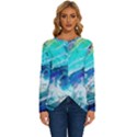 Tsunami Waves Ocean Sea Nautical Nature Water Painting Long Sleeve Crew Neck Pullover Top View1