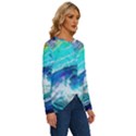 Tsunami Waves Ocean Sea Nautical Nature Water Painting Long Sleeve Crew Neck Pullover Top View3