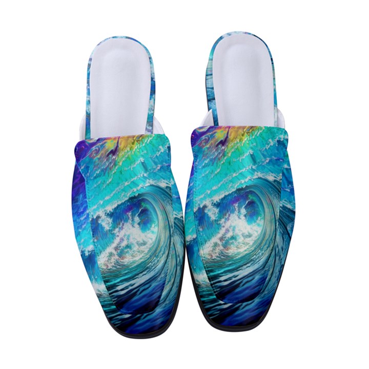 Tsunami Waves Ocean Sea Nautical Nature Water Painting Women s Classic Backless Heels