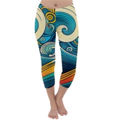 Waves Wave Ocean Sea Abstract Whimsical Abstract Art Capri Winter Leggings  by Cowasu