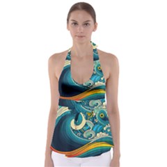 Waves Wave Ocean Sea Abstract Whimsical Abstract Art Babydoll Tankini Top by Cowasu