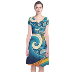 Waves Wave Ocean Sea Abstract Whimsical Abstract Art Short Sleeve Front Wrap Dress by Cowasu