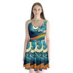 Waves Wave Ocean Sea Abstract Whimsical Abstract Art Split Back Mini Dress  by Cowasu