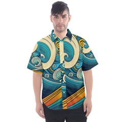 Waves Wave Ocean Sea Abstract Whimsical Abstract Art Men s Short Sleeve Shirt