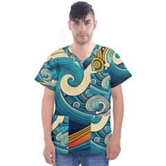 Waves Wave Ocean Sea Abstract Whimsical Abstract Art Men s V-neck Scrub Top