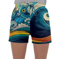 Waves Wave Ocean Sea Abstract Whimsical Abstract Art Sleepwear Shorts