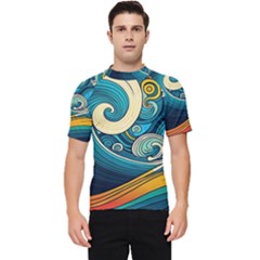 Waves Wave Ocean Sea Abstract Whimsical Abstract Art Men s Short Sleeve Rash Guard by Cowasu