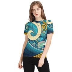 Waves Wave Ocean Sea Abstract Whimsical Abstract Art Women s Short Sleeve Rash Guard