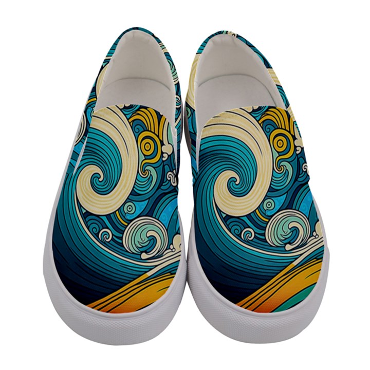 Waves Wave Ocean Sea Abstract Whimsical Abstract Art Women s Canvas Slip Ons