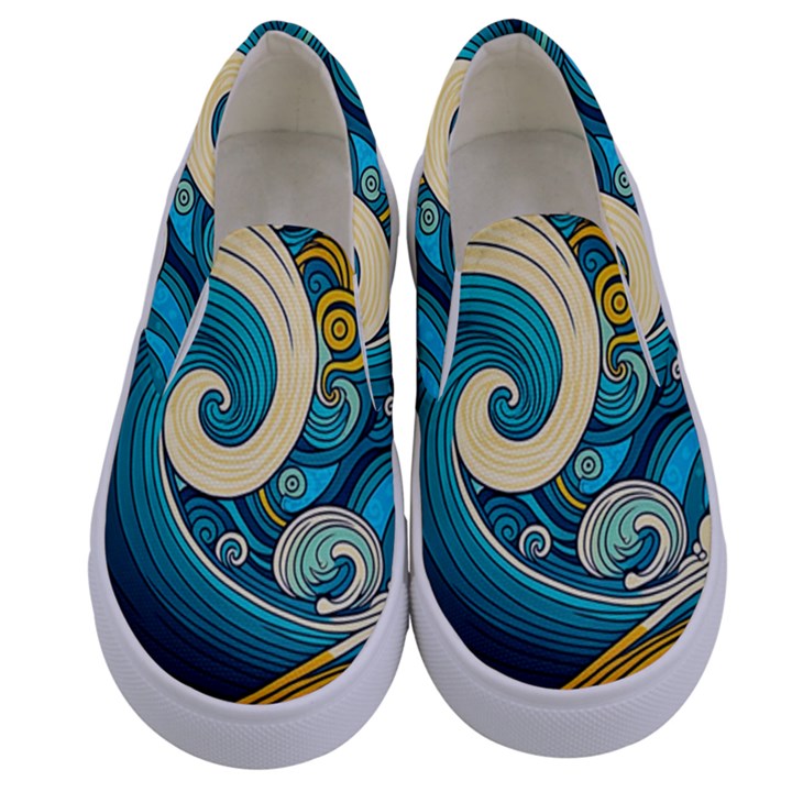 Waves Wave Ocean Sea Abstract Whimsical Abstract Art Kids  Canvas Slip Ons