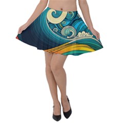 Waves Wave Ocean Sea Abstract Whimsical Abstract Art Velvet Skater Skirt