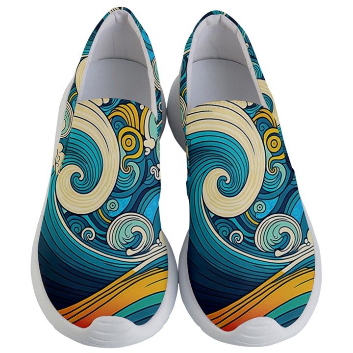 Waves Wave Ocean Sea Abstract Whimsical Abstract Art Women s Lightweight Slip Ons