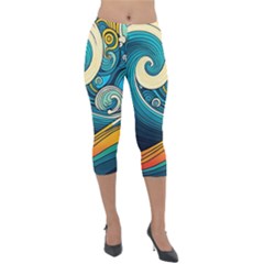 Waves Wave Ocean Sea Abstract Whimsical Abstract Art Lightweight Velour Capri Leggings  by Cowasu