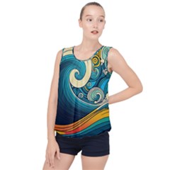 Waves Wave Ocean Sea Abstract Whimsical Abstract Art Bubble Hem Chiffon Tank Top by Cowasu