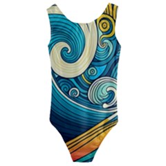 Waves Wave Ocean Sea Abstract Whimsical Abstract Art Kids  Cut-out Back One Piece Swimsuit