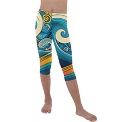 Waves Wave Ocean Sea Abstract Whimsical Abstract Art Kids  Lightweight Velour Capri Leggings  by Cowasu