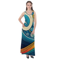 Waves Wave Ocean Sea Abstract Whimsical Abstract Art Sleeveless Velour Maxi Dress