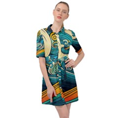 Waves Wave Ocean Sea Abstract Whimsical Abstract Art Belted Shirt Dress