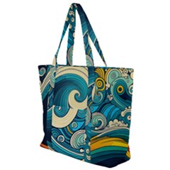 Waves Wave Ocean Sea Abstract Whimsical Abstract Art Zip Up Canvas Bag by Cowasu