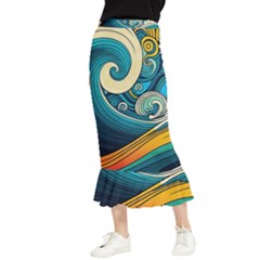 Waves Wave Ocean Sea Abstract Whimsical Abstract Art Maxi Fishtail Chiffon Skirt