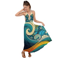 Waves Wave Ocean Sea Abstract Whimsical Abstract Art Backless Maxi Beach Dress