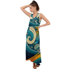 Waves Wave Ocean Sea Abstract Whimsical Abstract Art V-neck Chiffon Maxi Dress