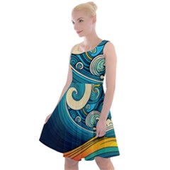 Waves Wave Ocean Sea Abstract Whimsical Abstract Art Knee Length Skater Dress by Cowasu