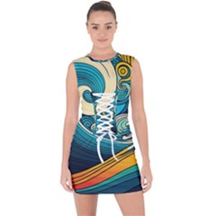 Waves Wave Ocean Sea Abstract Whimsical Abstract Art Lace Up Front Bodycon Dress