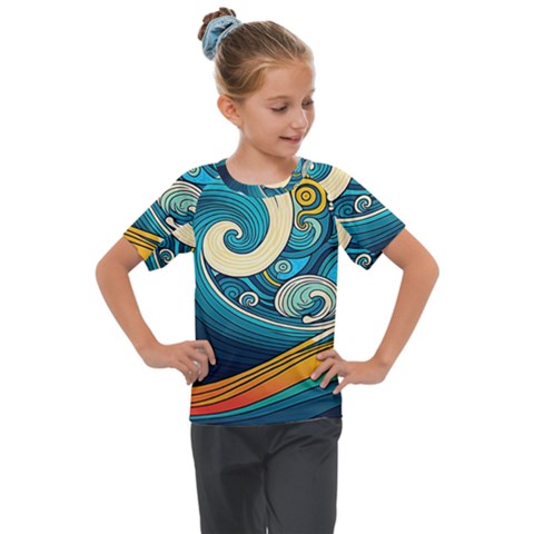 Waves Wave Ocean Sea Abstract Whimsical Abstract Art Kids  Mesh Piece Tee by Cowasu