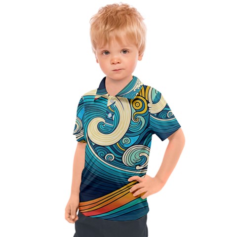 Waves Wave Ocean Sea Abstract Whimsical Abstract Art Kids  Polo Tee by Cowasu