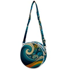 Waves Wave Ocean Sea Abstract Whimsical Abstract Art Crossbody Circle Bag by Cowasu