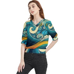 Waves Wave Ocean Sea Abstract Whimsical Abstract Art Quarter Sleeve Blouse