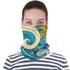 Waves Wave Ocean Sea Abstract Whimsical Abstract Art Face Seamless Bandana (adult) by Cowasu