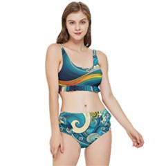 Waves Wave Ocean Sea Abstract Whimsical Abstract Art Frilly Bikini Set by Cowasu