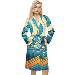 Waves Wave Ocean Sea Abstract Whimsical Abstract Art Long Sleeve Velvet Robe