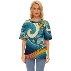 Waves Wave Ocean Sea Abstract Whimsical Abstract Art Oversized Basic Tee