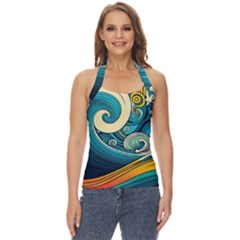 Waves Wave Ocean Sea Abstract Whimsical Abstract Art Basic Halter Top