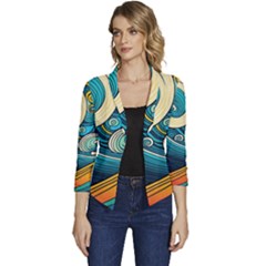 Waves Wave Ocean Sea Abstract Whimsical Abstract Art Women s Casual 3/4 Sleeve Spring Jacket