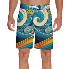 Waves Wave Ocean Sea Abstract Whimsical Abstract Art Men s Beach Shorts by Cowasu