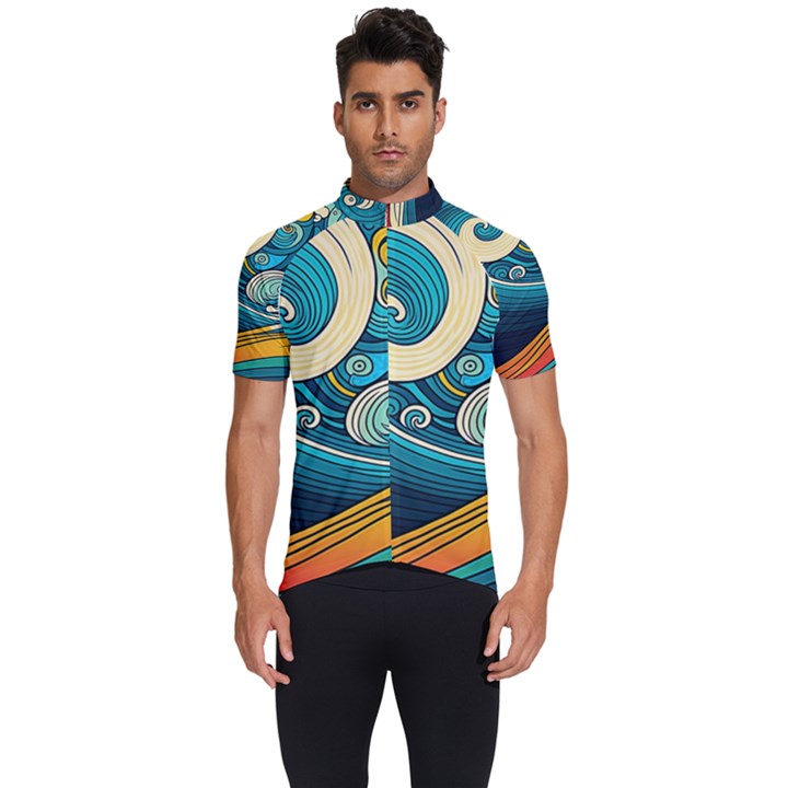 Waves Wave Ocean Sea Abstract Whimsical Abstract Art Men s Short Sleeve Cycling Jersey