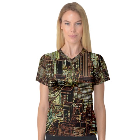 New York City Nyc Skyscrapers V-neck Sport Mesh Tee by Cowasu