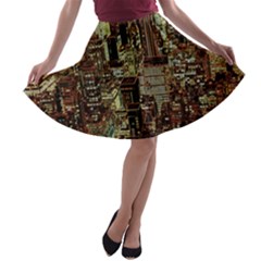 New York City Nyc Skyscrapers A-line Skater Skirt by Cowasu