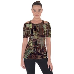 New York City Nyc Skyscrapers Shoulder Cut Out Short Sleeve Top