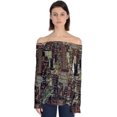 New York City Nyc Skyscrapers Off Shoulder Long Sleeve Top by Cowasu