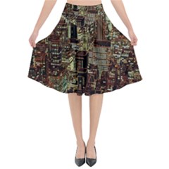 New York City Nyc Skyscrapers Flared Midi Skirt