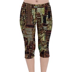 New York City Nyc Skyscrapers Velvet Capri Leggings 