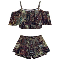 New York City Nyc Skyscrapers Kids  Off Shoulder Skirt Bikini