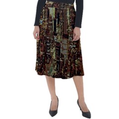 New York City Nyc Skyscrapers Classic Velour Midi Skirt  by Cowasu