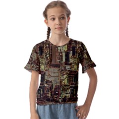 New York City Nyc Skyscrapers Kids  Cuff Sleeve Scrunch Bottom Tee